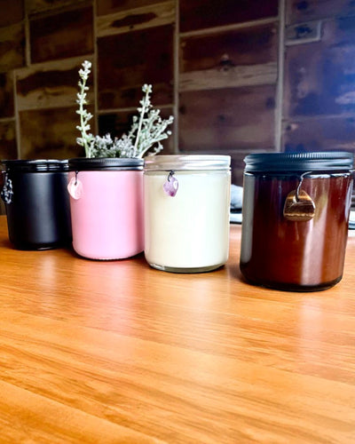 Candela di soia intenzionale Ossidiana – fiducia in sé stessi e forza interiore, 250 ml, possibilità di personalizzazione come regalo