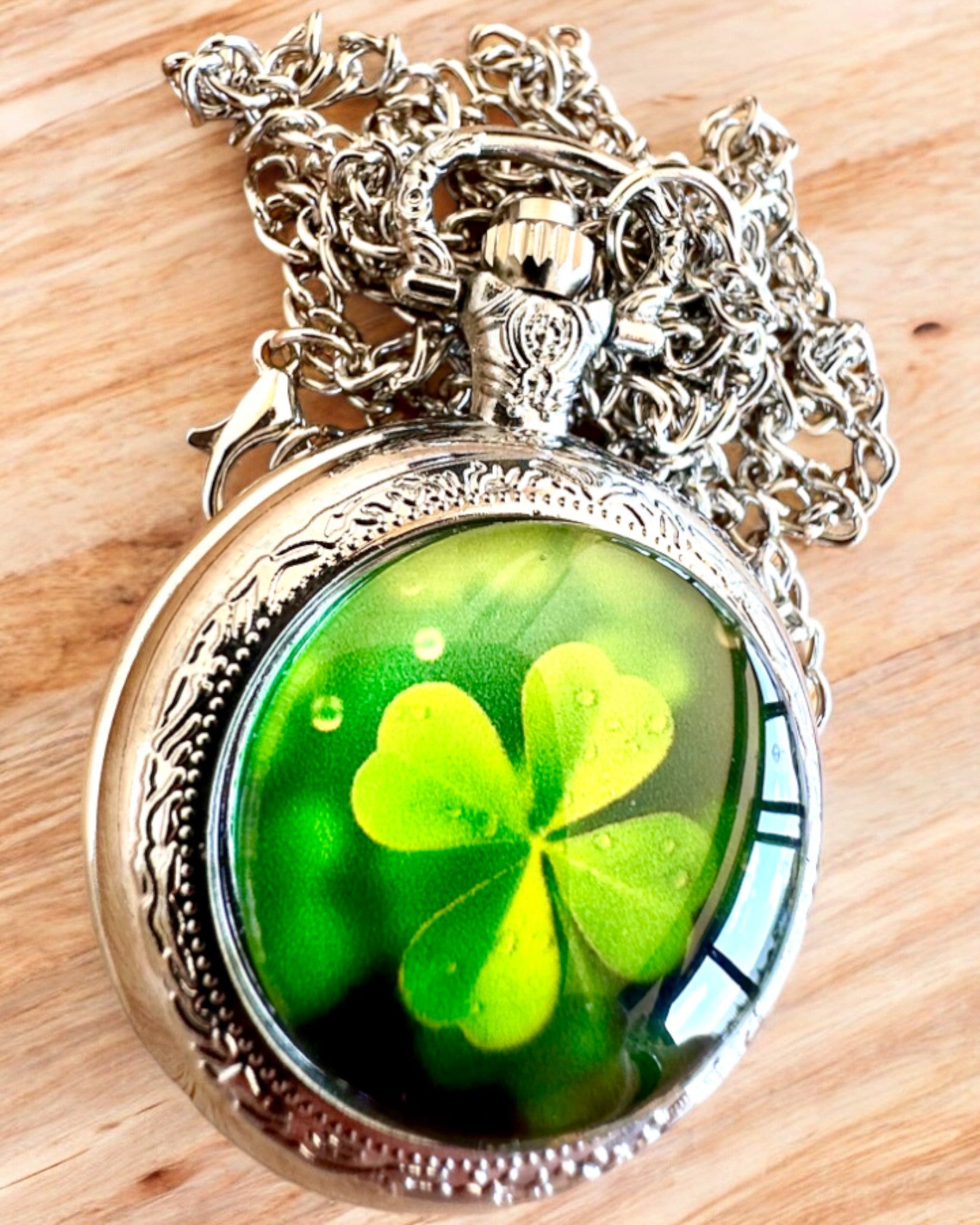Orologio da tasca "CloverTime" con motivo di quadrifoglio, possibilità di personalizzazione con incisione per regalo