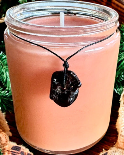 Candela di soia intenzionale 250 ml con pietra naturale – scegli la tua energia: Citrino o Granato, personalizzazione con incisione per regalo