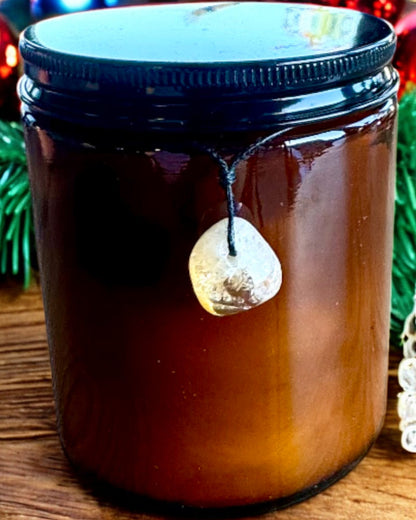 Candela di soia intenzionale 250 ml con pietra naturale – scegli la tua energia: Citrino o Granato, personalizzazione con incisione per regalo