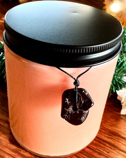 Candela di soia intenzionale 250 ml con pietra naturale – scegli la tua energia: Citrino o Granato, personalizzazione con incisione per regalo