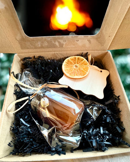 Candela di soia intenzionale 250 ml con pietra naturale – scegli la tua energia: Citrino o Granato, personalizzazione con incisione per regalo