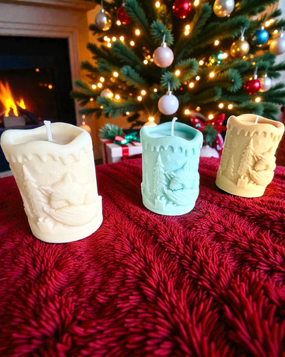 Candela di soia Volpe Invernale, altezza 7,5 cm, candela di soia colata a mano con una dolce volpe addormentata, personalizzabile con incisione sulla targhetta