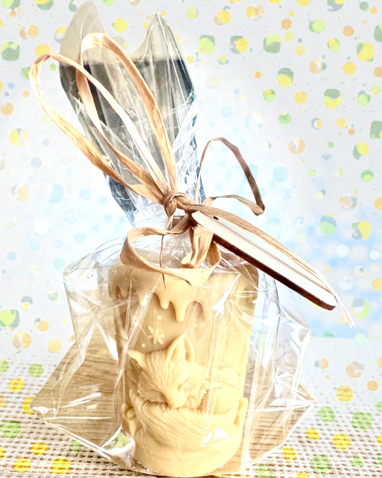 Candela di soia Volpe Invernale, altezza 7,5 cm, candela di soia colata a mano con una dolce volpe addormentata, personalizzabile con incisione sulla targhetta