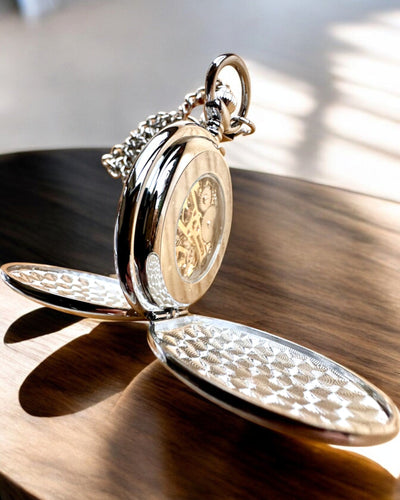 Orologio da Tasca Meccanico Classico con Doppio Coperchio, Manuale, Colore Argento