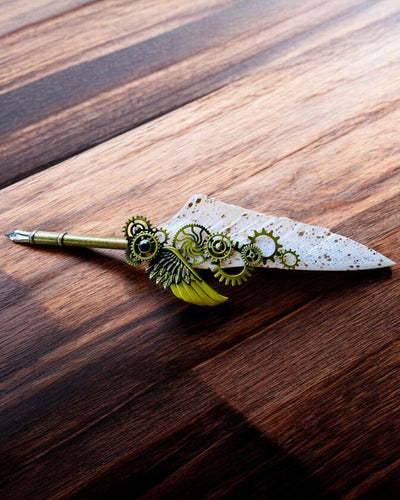 Penna Calligrafica "Eleganza Steampunk" con Piuma di Tacchino - Fatto a Mano 5 varianti tra cui scegliere, personalizzazione con incisione per regalo