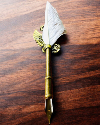 Penna Calligrafica "Eleganza Steampunk" con Piuma di Tacchino - Fatto a Mano 5 varianti tra cui scegliere, personalizzazione con incisione per regalo