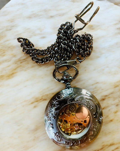 Orologio da Tasca "Equus Tempus" - Nero con Motivo Cavallo, possibilità di personalizzazione con incisione - quadrante nero