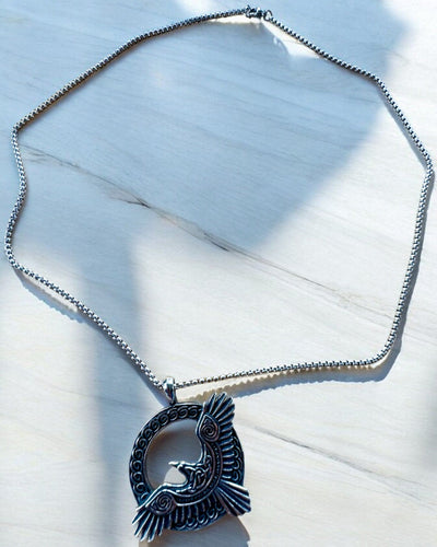 Amuleto del Falco d'Acciaio - Collana con incisione, ispirata all'arte Celtica, per regalo
