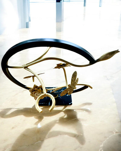 Stojak "Elegancki Owad" - per bottiglia di vino e bicchieri, altezza 33 cm, possibilità di personalizzazione con incisione per regalo