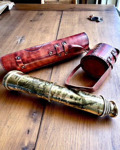 Cannocchiale Reale "Voyager 1818" – Esclusivo, in ottone, 83 cm, fatto a mano, con custodia in vera pelle – Edizione da collezione, personalizzabile con incisione per regalo