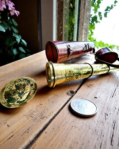 Cannocchiale Reale "Voyager 1818" – Esclusivo, in ottone, 83 cm, fatto a mano, con custodia in vera pelle – Edizione da collezione, personalizzabile con incisione per regalo