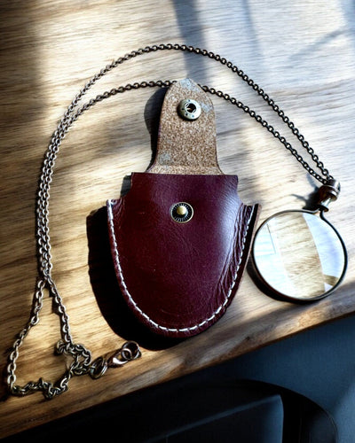 Vintage Look - Lente d'Ingrandimento in Vetro con Custodia in Pelle, possibilità di personalizzazione con incisione