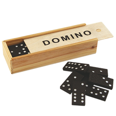 Domino in scatola di legno con possibilità di incisione personalizzata - regalo ideale per gli amanti dei giochi da tavolo, 28 tessere in plastica, dimensioni scatola 5 x 15 x 3,5 cm, materiale: legno e plastica