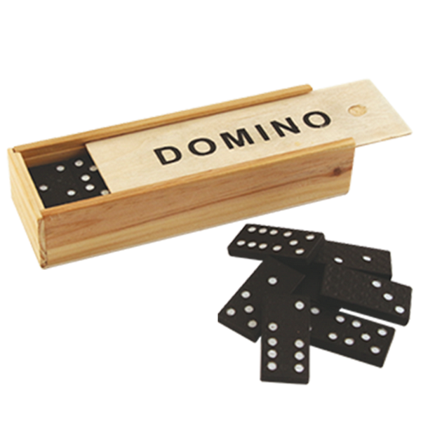 Domino in scatola di legno con possibilità di incisione personalizzata - regalo ideale per gli amanti dei giochi da tavolo, 28 tessere in plastica, dimensioni scatola 5 x 15 x 3,5 cm, materiale: legno e plastica