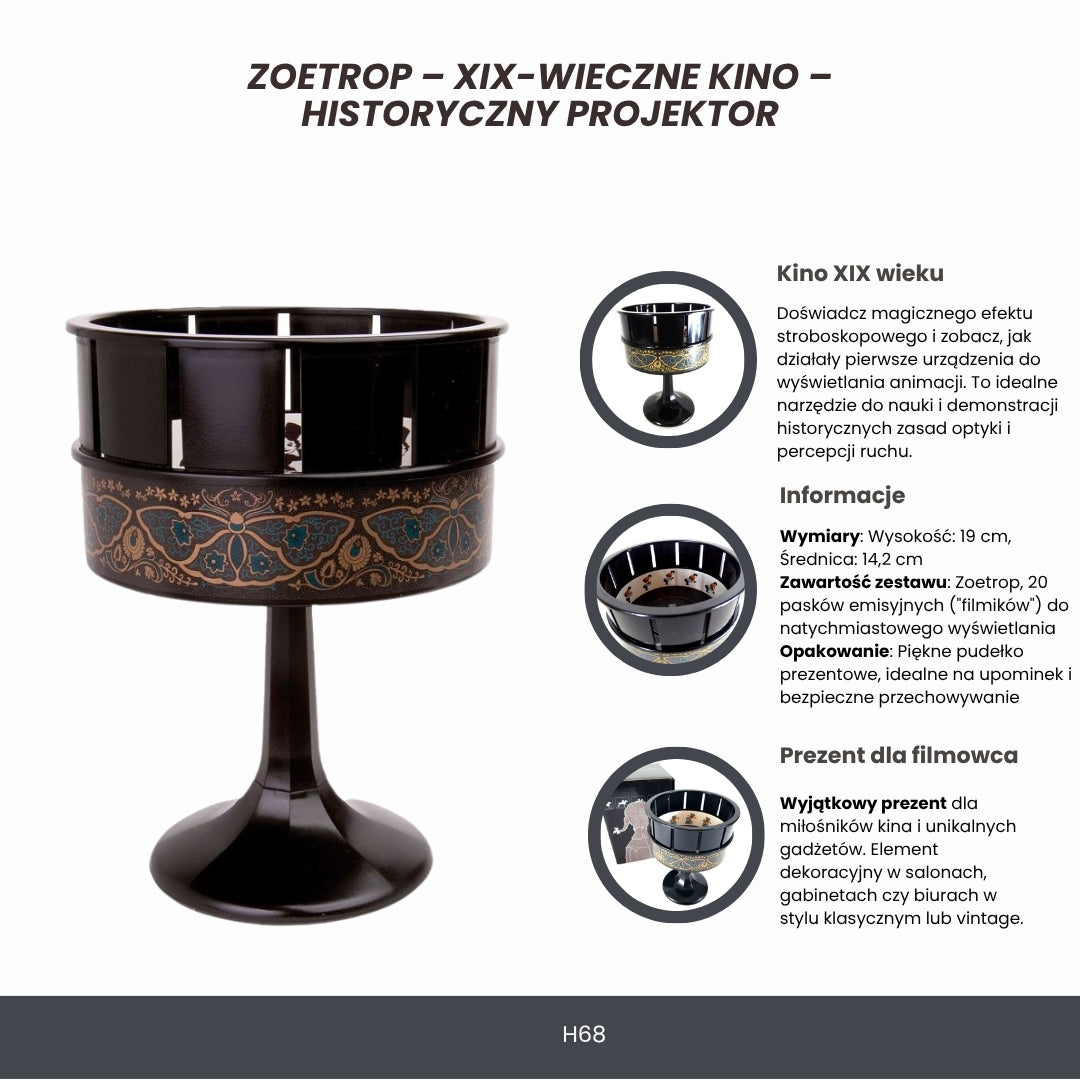 Zoetrop H68 – Proiettore cinematografico del XIX secolo con possibilità di personalizzazione incisa, ideale come regalo – altezza 19 cm, design classico per decorazioni d'interni