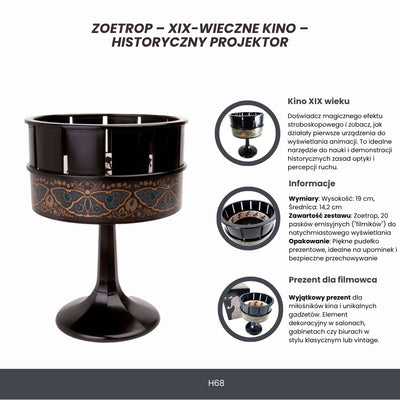 Zoetrop H68 – Proiettore cinematografico del XIX secolo con possibilità di personalizzazione incisa, ideale come regalo – altezza 19 cm, design classico per decorazioni d'interni