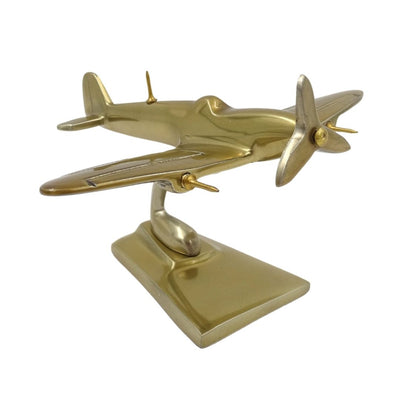 Modello di aereo Spitfire dorato WWII caccia con possibilità di personalizzazione tramite incisione – elegante regalo per appassionati di aviazione, realizzato in alluminio, dimensioni 15 × 13 × 8 cm