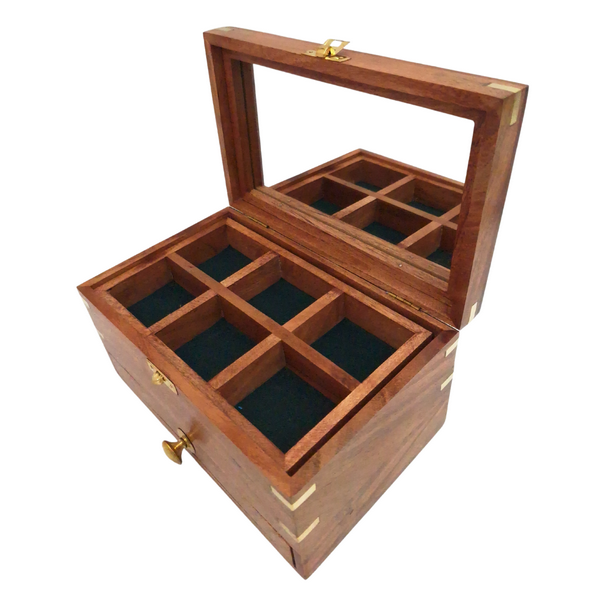 Elegante scatola porta gioie in legno con specchio e incisione personalizzata