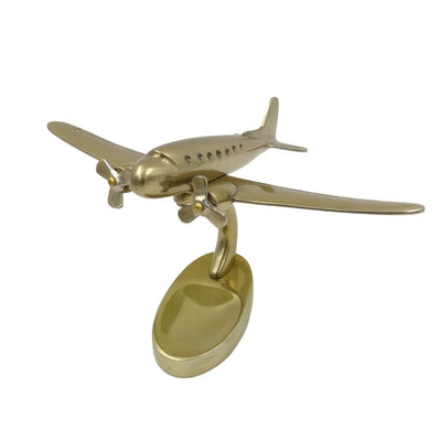 Grande modello metallico di aereo bimotore con possibilità di personalizzazione incisa, dorato, 19,5 x 16,5 x 29 cm