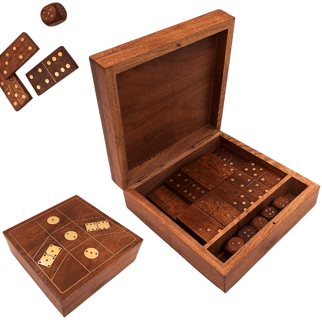 Elegante set di giochi in scatola di legno con incisione