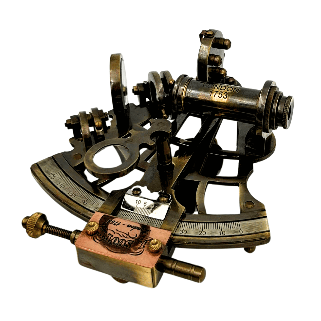 Sestante in ottone retrò in custodia di pelle - elegante strumento di navigazione con possibilità di incisione - regalo ideale per appassionati di vela e storia - dimensioni 13x12x7 cm