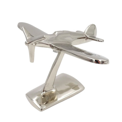 Modello di aereo monomotore N-0896 in alluminio color argento, 17x14x11 cm
