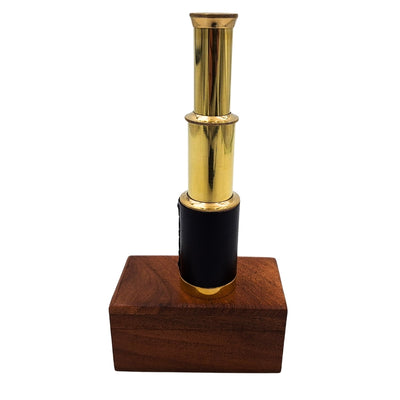 Cannocchiale in ottone retrò con incisione in scatola di legno