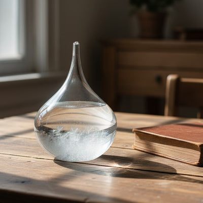 Barometro tempesta Fitzroya - goccia Storm Glass con possibilità di personalizzazione tramite incisione - elegante regalo a forma di goccia, altezza 11 cm, contenitore in vetro con cristalli unici che reagiscono ai cambiamenti del tempo