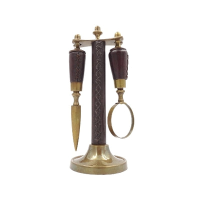 Set da scrivania con lente d'ingrandimento e taglierina MIS-0742 con possibilità di personalizzazione tramite incisione, elegante rivestimento in pelle, ideale come regalo, dimensioni: 18 x 7,5 x 3,5 cm (lente), 18 x 3,5 x 3,5 cm (taglierina)