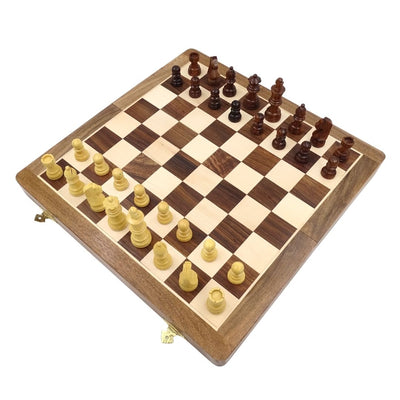 Scacchi in legno 40x40 cm con incisione - Scacchiera pieghevole in palissandro indiano color marrone-beige