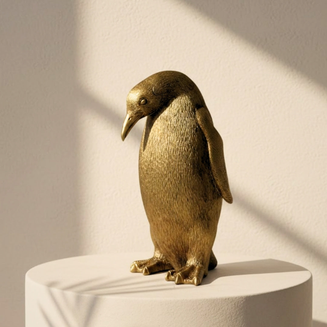 Pinguino d'Oro 20,5 cm con possibilità di personalizzazione con incisione – elegante statuetta decorativa da regalo, stile glamour, art deco, realizzata in polyresina di alta qualità