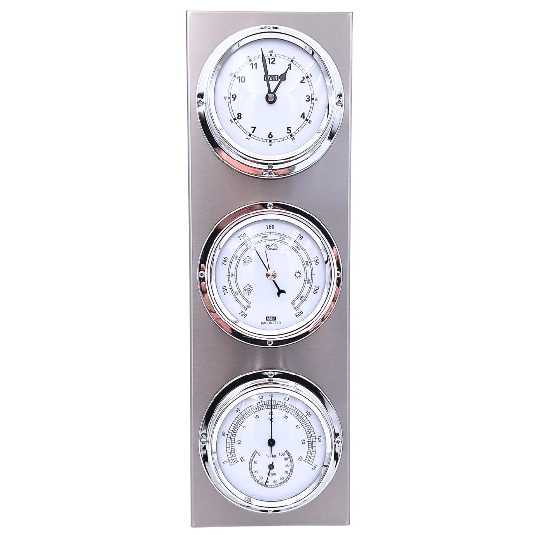 Elegante stazione meteorologica esterna con orologio e incisione
