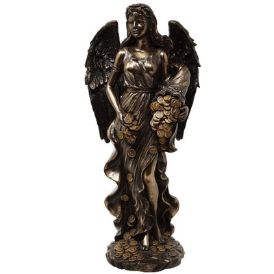 Figura Fortuna Dea della Fortuna e della Ricchezza 29 cm con corno dell’abbondanza - Incisione personalizzata per regalo, elegante decorazione in conglomerato di resina in tonalità marrone e rame