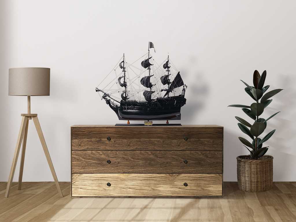 Modello di Nave Pirata Perla Nera BP80R con possibilità di incisione personalizzata, lunghezza 89 cm, regalo esclusivo per ogni occasione, artigianato artistico, base in legno