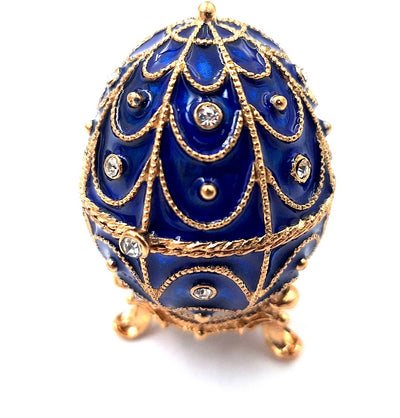 Scatola esclusiva in metallo con cristalli a forma di uovo Fabergé, blu navy e oro, 5,5x6,5 cm con possibilità di personalizzazione tramite incisione