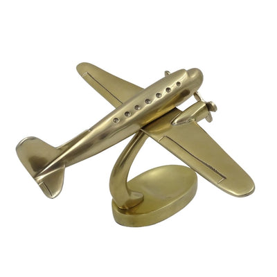 Grande modello metallico di aereo bimotore con possibilità di personalizzazione incisa, dorato, 19,5 x 16,5 x 29 cm
