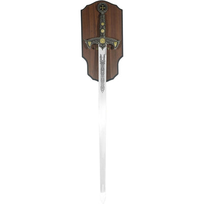 Replica della Spada dei Templari con Incisione su Supporto in Legno