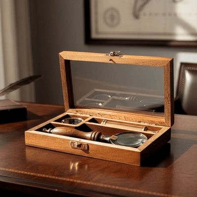 Set da Viaggio con Cannocchiale, Bussola e Lente d’Ingrandimento in Scatola di Legno con Possibilità di Incisione Personalizzata