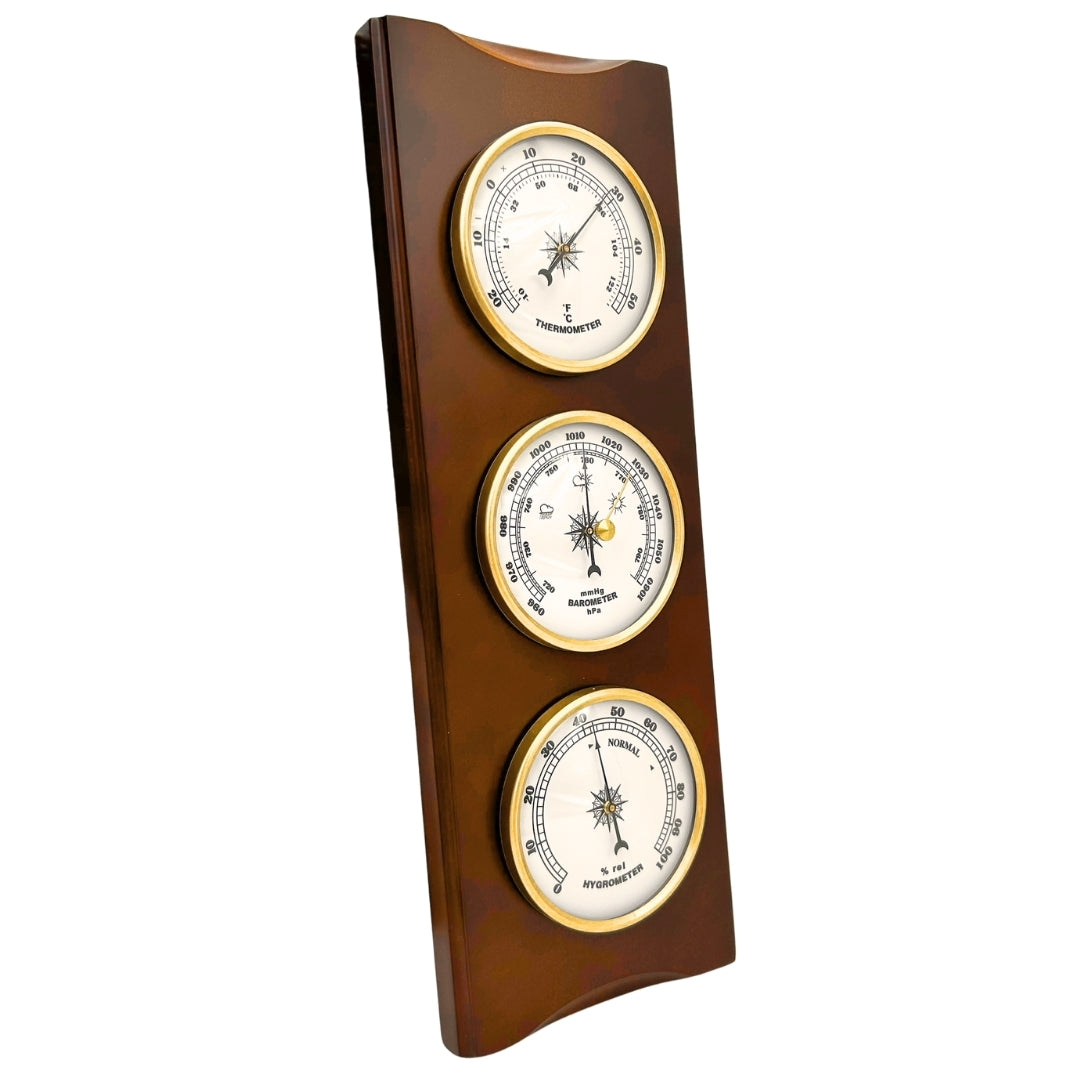 Elegante Stazione Meteo Retrò 36 cm con Incisione – Barometro, Termometro, Igrometro in Custodia in Legno
