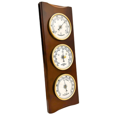 Elegante Stazione Meteo Retrò 36 cm con Incisione – Barometro, Termometro, Igrometro in Custodia in Legno