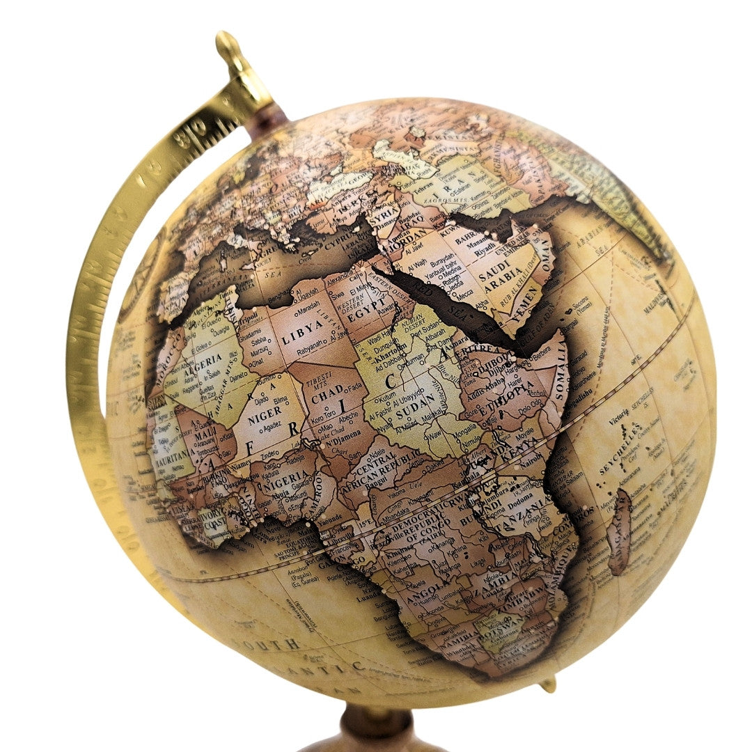 Globo decorativo retrò elegante su base in legno da 32 cm con possibilità di personalizzazione tramite incisione