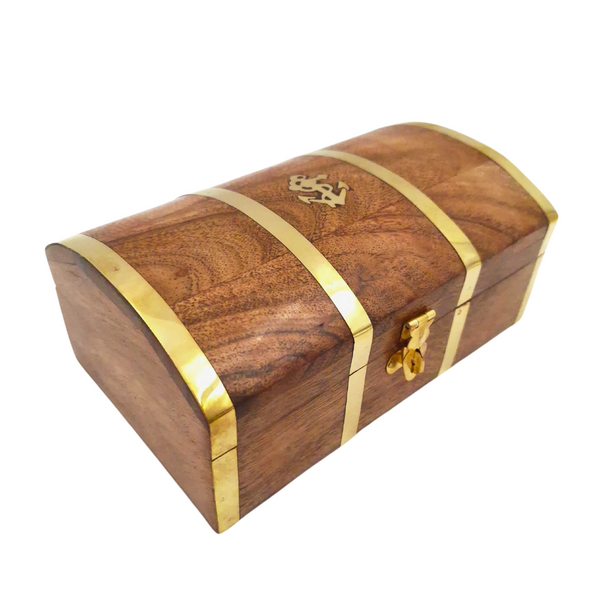 Scatola in legno marina vintage DNU-020 con motivo ancora in ottone, incisione personalizzata, ideale come regalo per gli amanti del mare, dimensioni 18,4 × 12,7 × 7,6 cm
