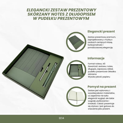 Elegante Set Regalo con Incisione Personalizzata - Taccuino in Pelle A5 Verde Oliva con Penna e Ricarica in Scatola Regalo Estetica