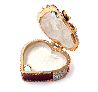 Scatoletta in metallo per gioielli a forma di cuore con cristalli, rosso, oro e argento, possibilità di personalizzazione tramite incisione, ideale come regalo romantico, dimensioni 4,8 x 4 x 2,5 cm