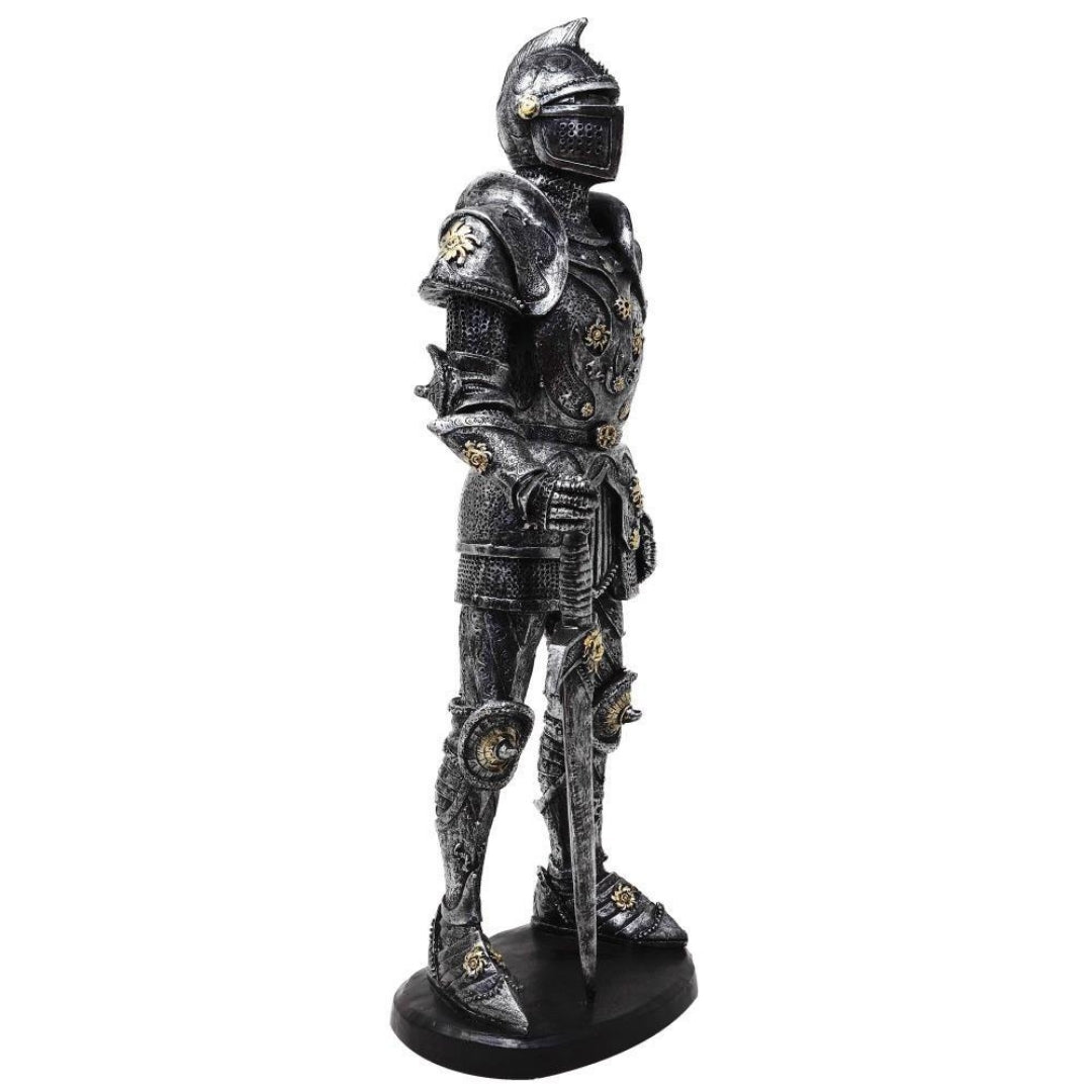 Figura Decorativa Cavaliere in Armatura 39 cm Argento con Possibilità di Incisione Personalizzata