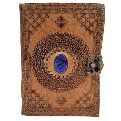 Taccuino in Pelle Retrò con Pietra - Taccuino Personalizzato con Incisione - Pelle di Bufalo, Marrone, 18x13 cm