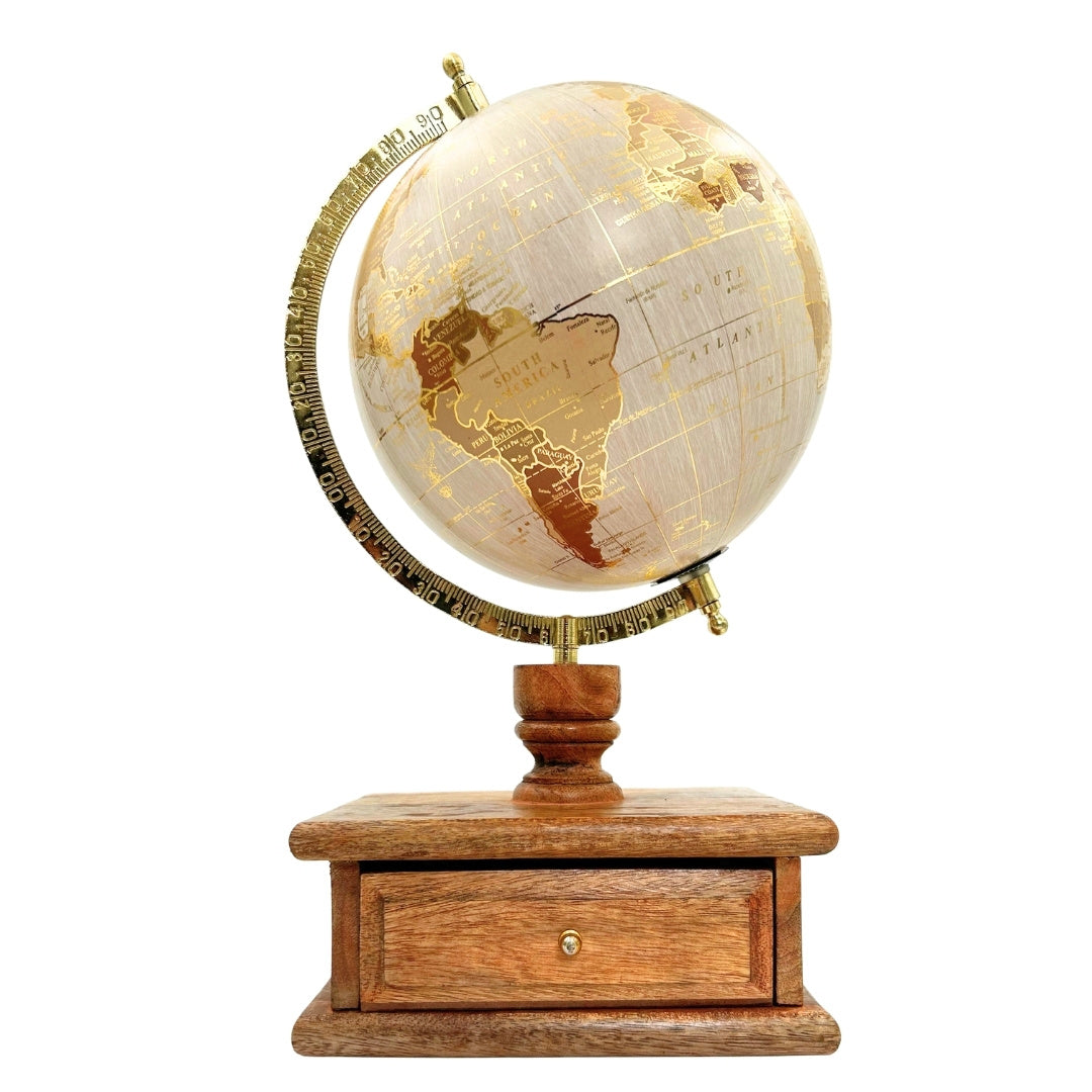 Globo da scrivania vintage elegante con base in legno e cassetto