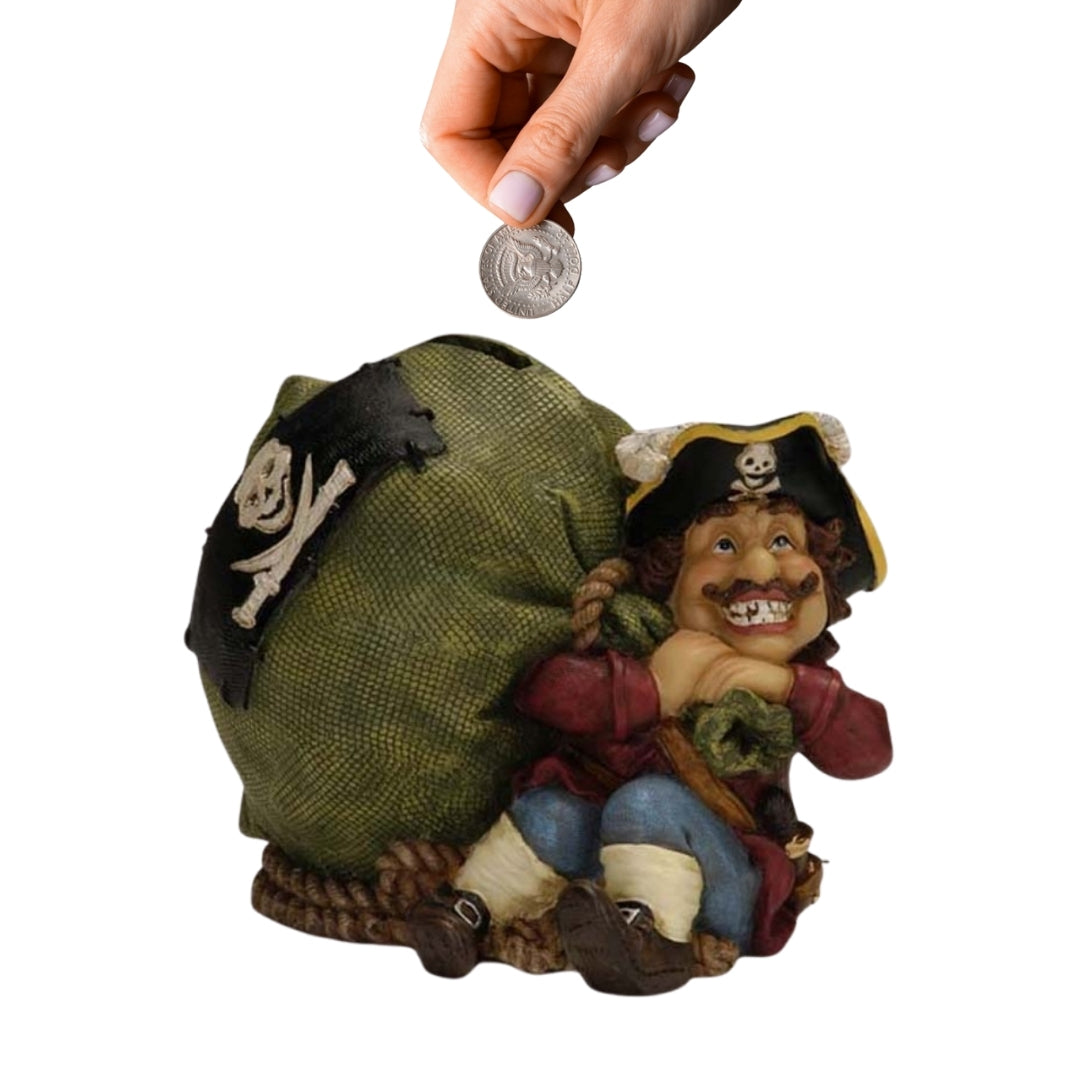 Salvadanaio Decorativo Pirata con Tesoro 14 cm con possibilità di personalizzazione con incisione