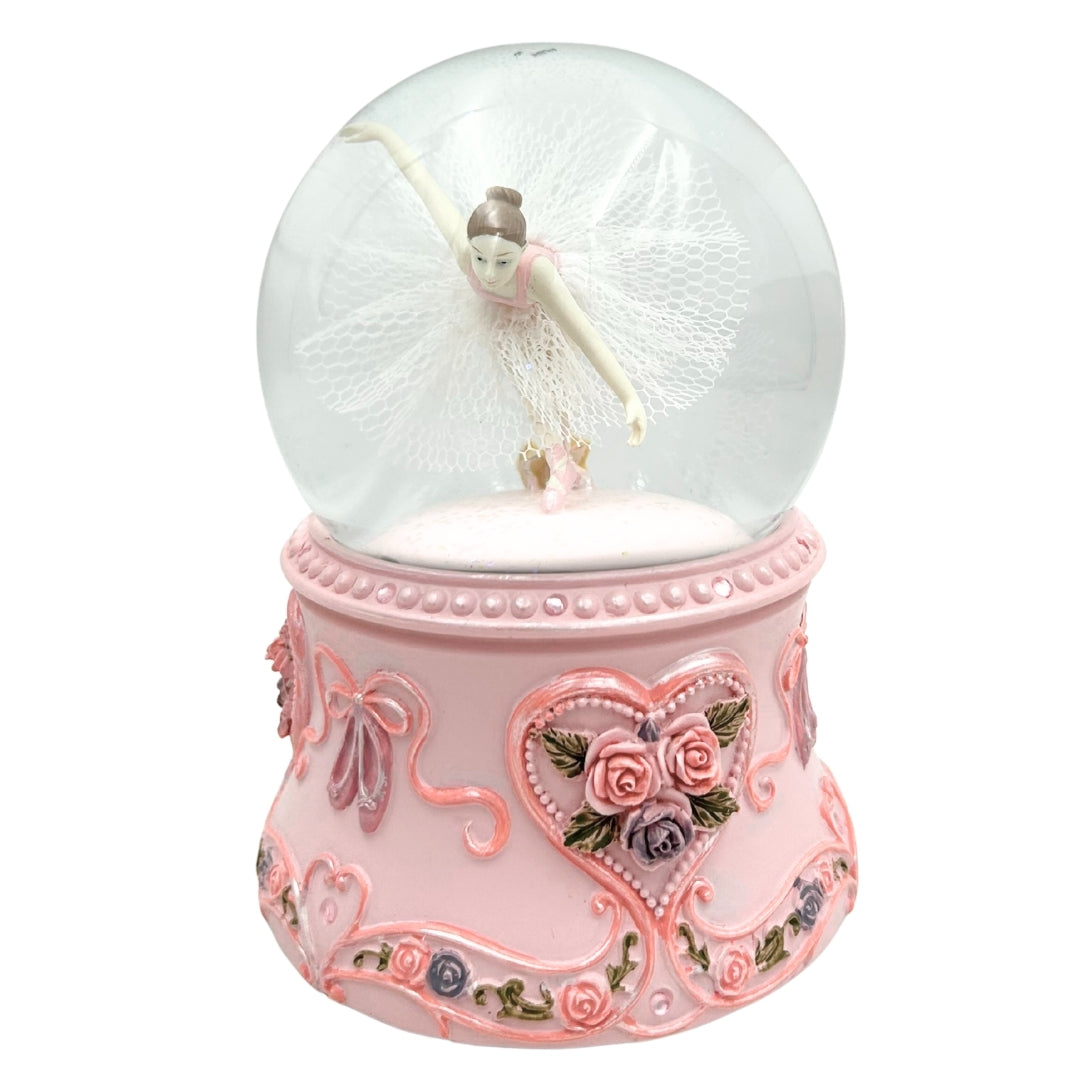 Ballerina danzante in sfera di vetro 15 cm con incisione personalizzata - elegante carillon con base pastello e melodia Lago dei Cigni